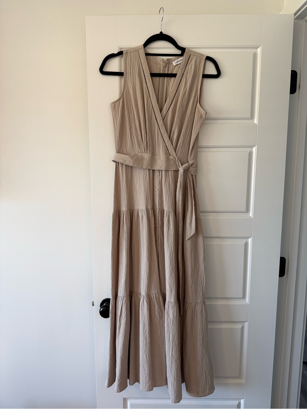 Calvin Klein Beige Sleeveless Wrap Maxi Dress